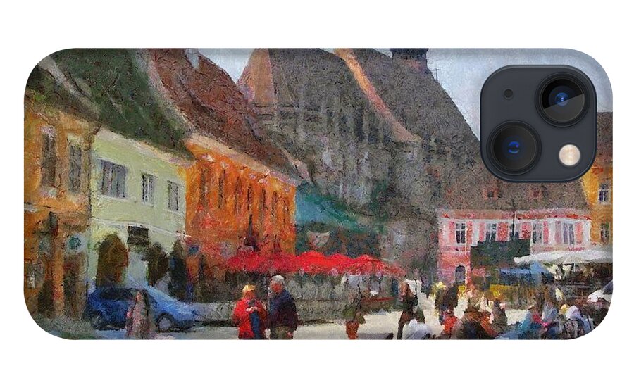 Shop iPhone 13 Case featuring the painting Brasov Council Square by Jeffrey Kolker