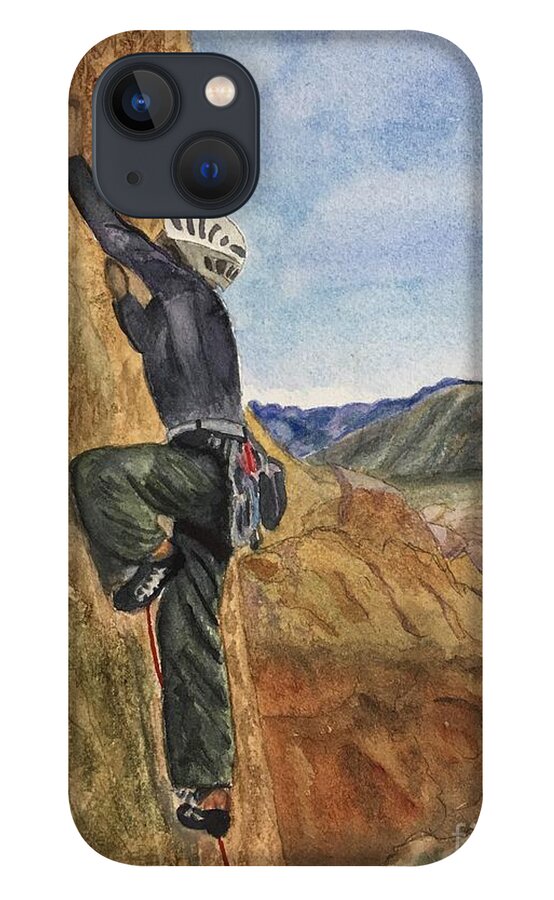 Climbing iPhone 13 Case featuring the painting Brave Brenda Climbing by Sue Carmony