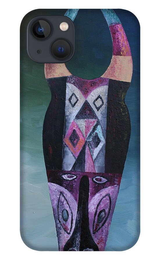 Buffalo Mask iPhone 13 Case featuring the painting Buffalo Mask by Obi-Tabot Tabe