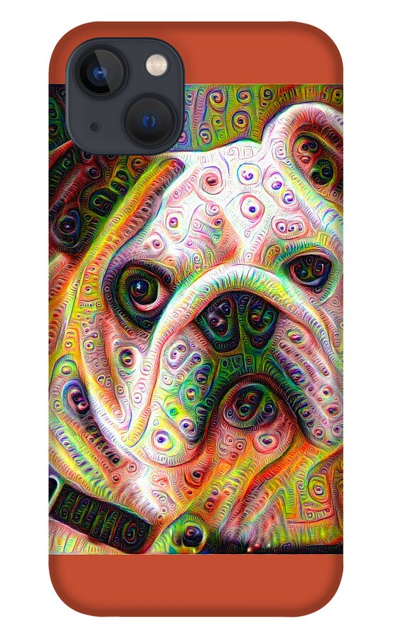 Bulldog iPhone 13 Case featuring the digital art Bulldog surreal deep dream image by Matthias Hauser