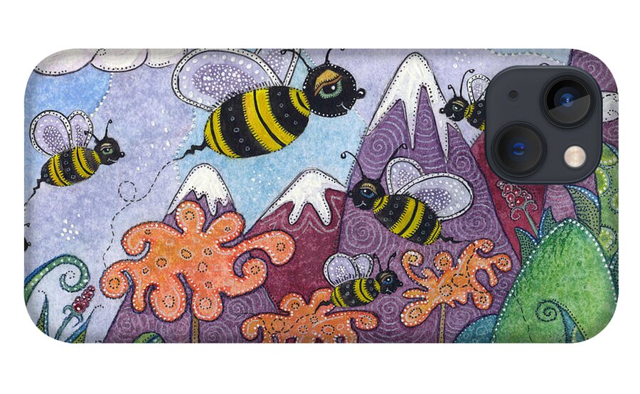 Whimsical Landscape iPhone 13 Case featuring the painting Bumble Bee Buzz by Tanielle Childers