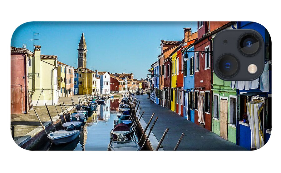 Burano iPhone 13 Case featuring the photograph Burano Canal Clothesline by Pamela Newcomb
