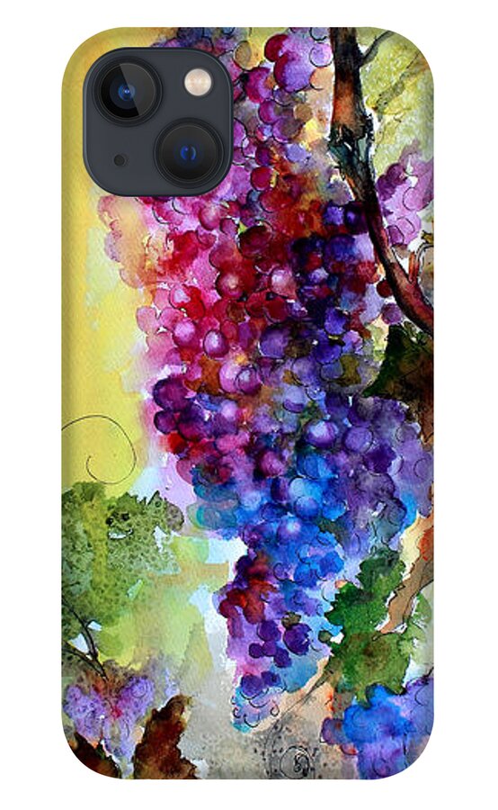 Grapes iPhone 13 Case featuring the painting Wine Grapes Burgundy in Sunlight by Ginette Callaway