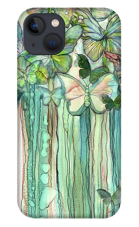Carol Cavalaris iPhone 13 Case featuring the mixed media Butterfly Bloomies 2 - Peach by Carol Cavalaris