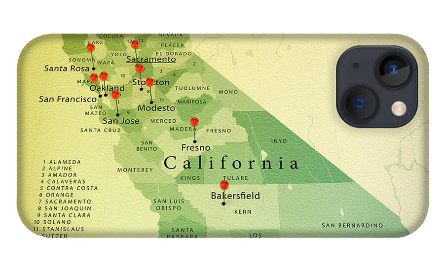 California State Map Square Cities Straight Pin Vintage iPhone 13 Case by  Frank Ramspott - Fine Art America