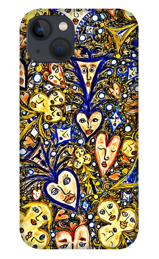 Lise Winne iPhone 13 Case featuring the digital art Card Game Symbols Blue and Yellow by Lise Winne