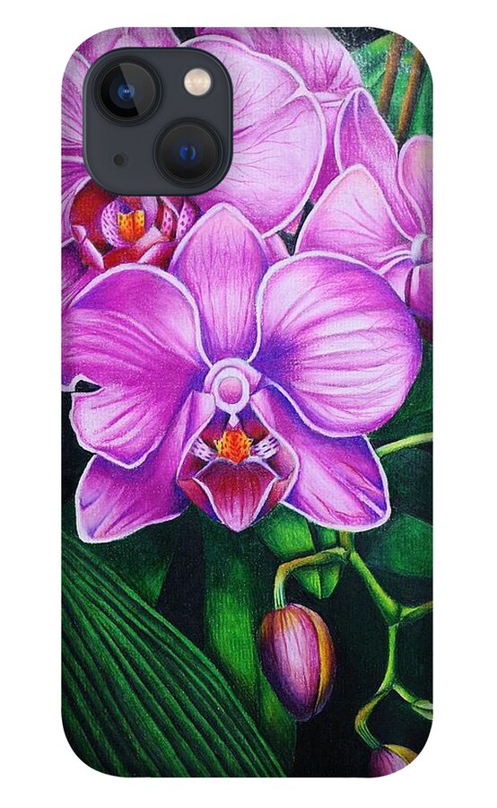 Flora iPhone 13 Case featuring the drawing Cascading Orchids by Bruce Bley