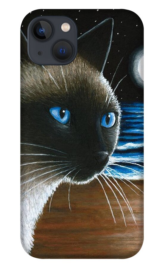 Cat iPhone 13 Case featuring the painting Cat 396 Siamese by Lucie Dumas