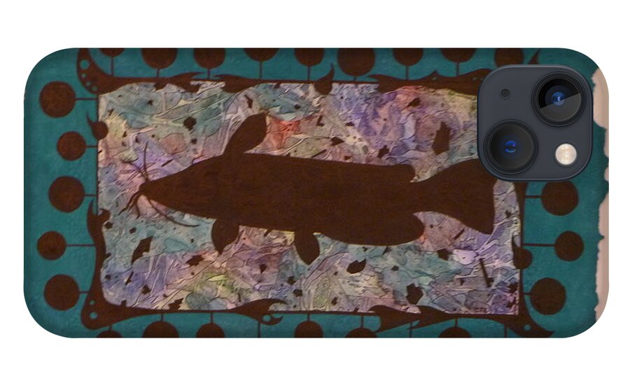 Blue iPhone 13 Case featuring the painting Catfish Silhouette by Christopher Schranck