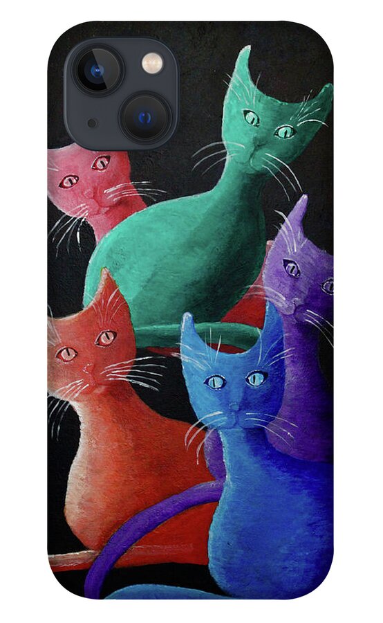 Cats iPhone 13 Case featuring the painting Catz Catz Catz by April Burton