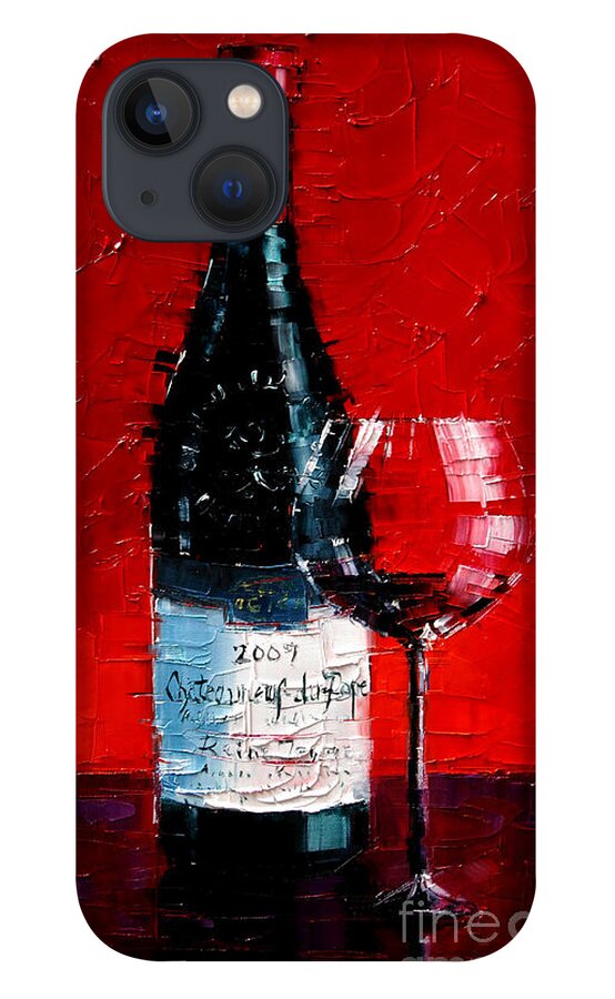 Chateauneuf Du Pape iPhone 13 Case featuring the painting Still life with wine bottle and glass 1 by Mona Edulesco