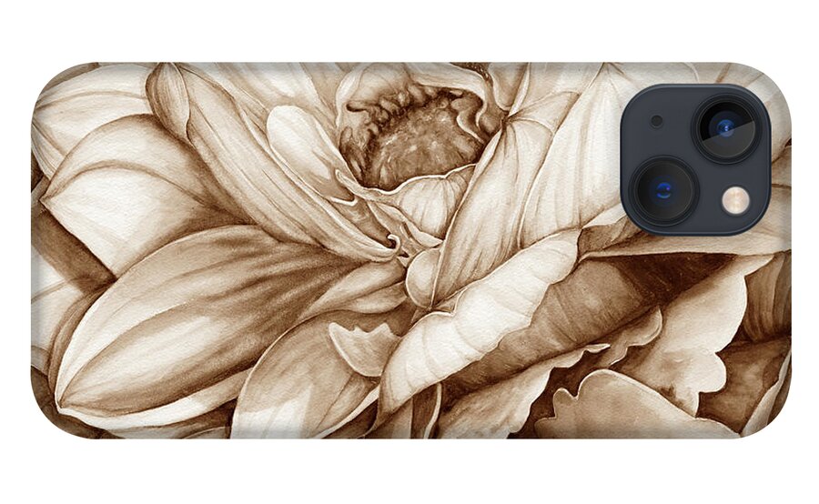Neutral Dahlia iPhone 13 Case featuring the digital art Chelsea's Bouquet 2 - Neutral by Lori Taylor
