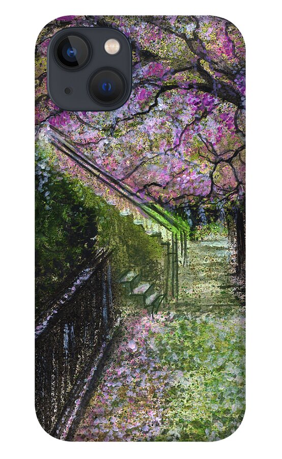 Lanscape iPhone 13 Case featuring the painting Cherry Blossom walk by Remy Francis
