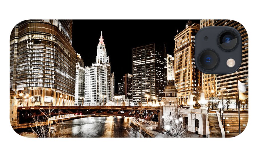 America iPhone 13 Case featuring the photograph Chicago at Night at Wabash Avenue Bridge by Paul Velgos