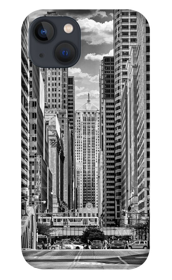Chicago iPhone 13 Case featuring the photograph Chicago LaSalle Street Black and White by Christopher Arndt