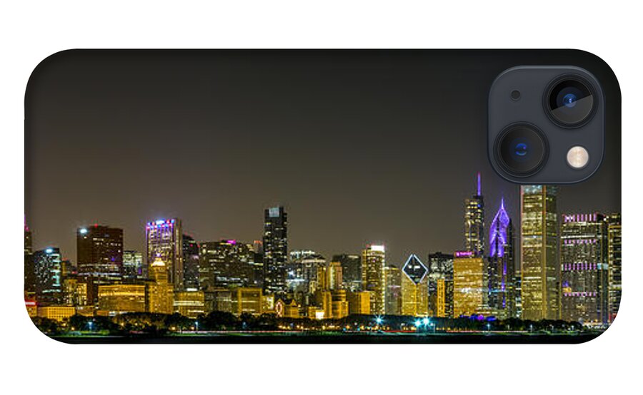 Chicago iPhone 13 Case featuring the photograph Chicago Night Panorama by Lev Kaytsner
