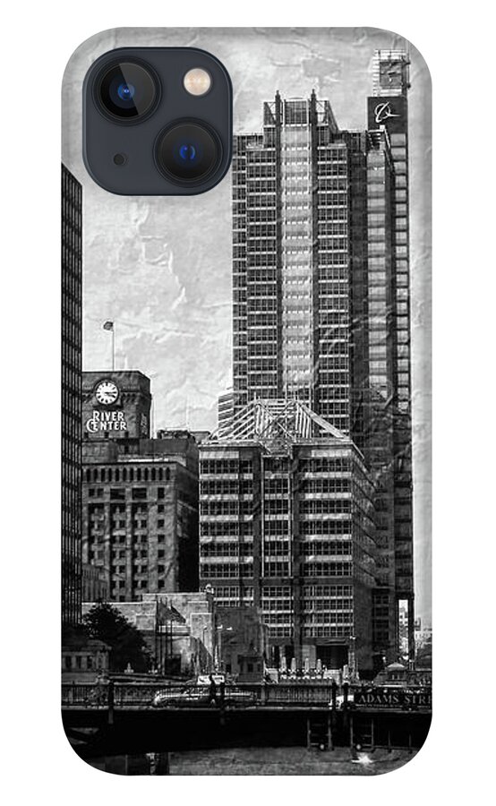 Chicago iPhone 13 Case featuring the photograph Chicago River 00235 B / W by DiDesigns Graphics