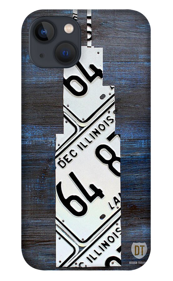 Chicago iPhone 13 Case featuring the mixed media Chicago Windy City Harris Sears Tower License Plate Art by Design Turnpike