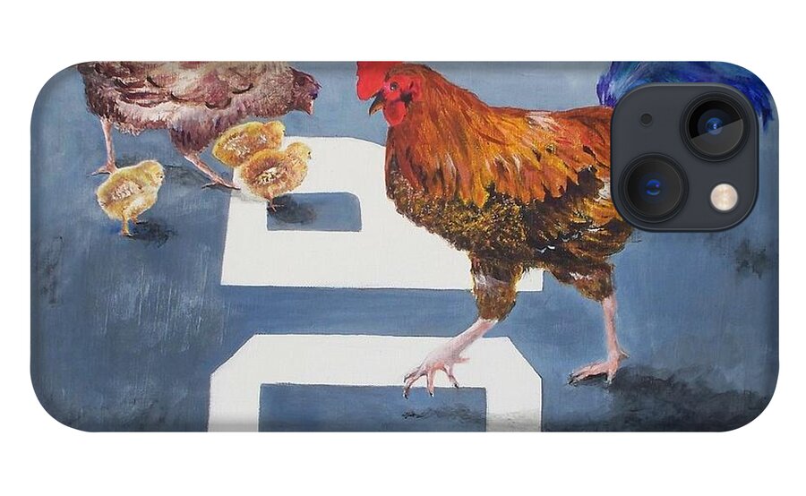 Rooster iPhone 13 Case featuring the painting Chicken Crossing by Celene Terry