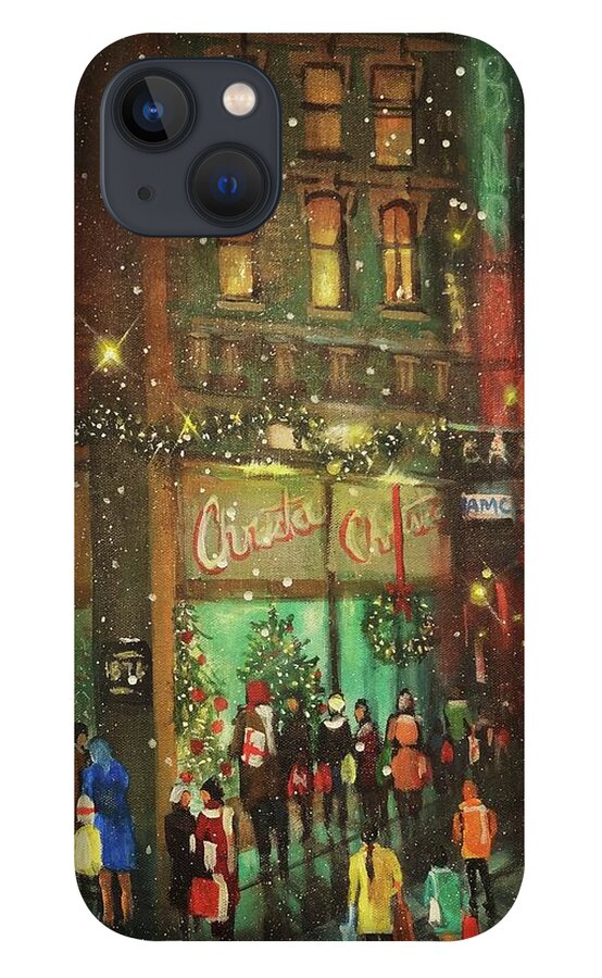 Old Chicago iPhone 13 Case featuring the painting Christmas Shopping by Tom Shropshire