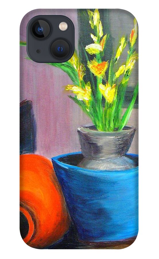 Abstract iPhone 13 Case featuring the painting Clay Display by Peggy King
