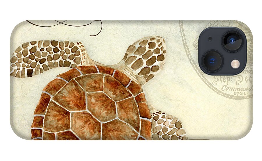 Watercolor iPhone 13 Case featuring the painting Coastal Waterways - Green Sea Turtle 2 by Audrey Jeanne Roberts