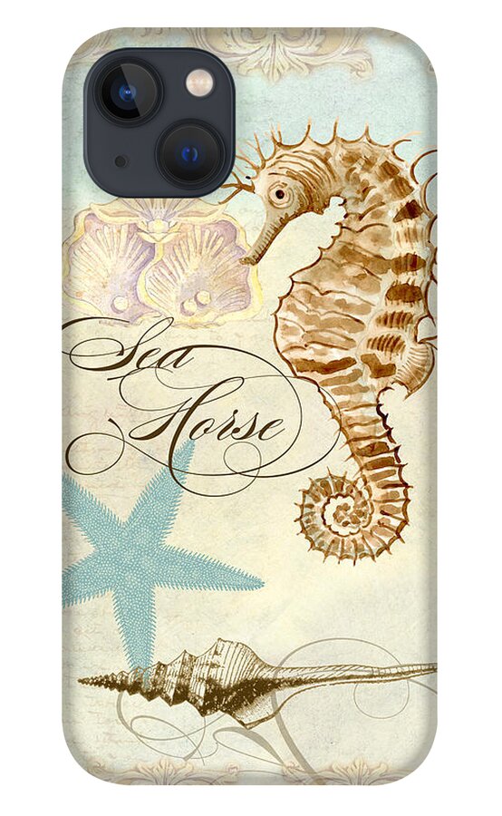 Watercolor iPhone 13 Case featuring the painting Coastal Waterways - Seahorse Rectangle 2 by Audrey Jeanne Roberts