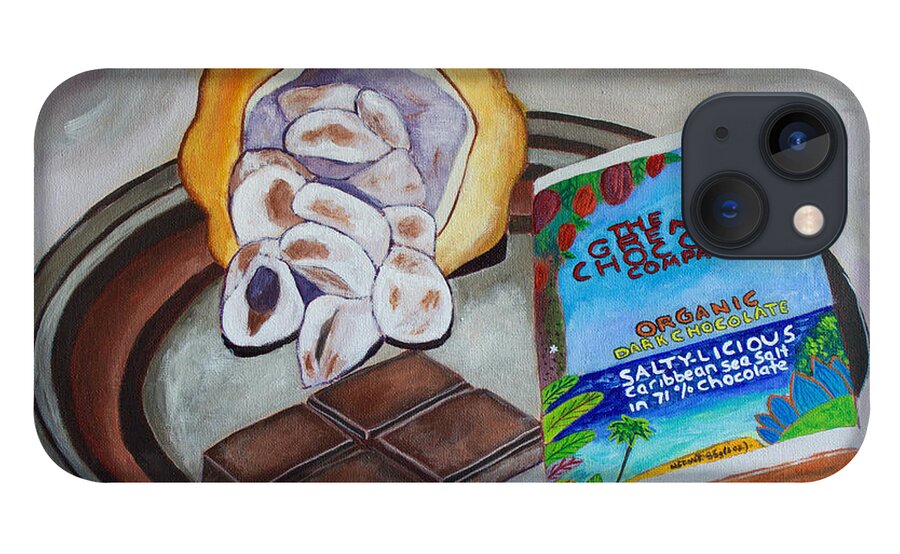 Cocoa Pod iPhone 13 Case featuring the painting Cocoa Pod to Chocolate Bar by Laura Forde