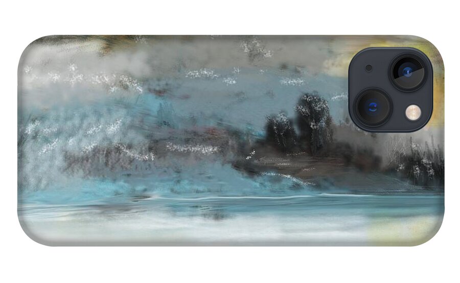 Landscape iPhone 13 Case featuring the digital art Cold Day Lakeside Abstract Landscape by David Lane