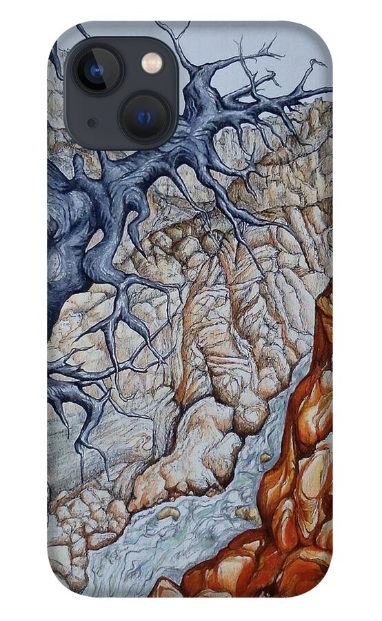 Abstract iPhone 13 Case featuring the drawing Colorado Canyon by Leizel Grant