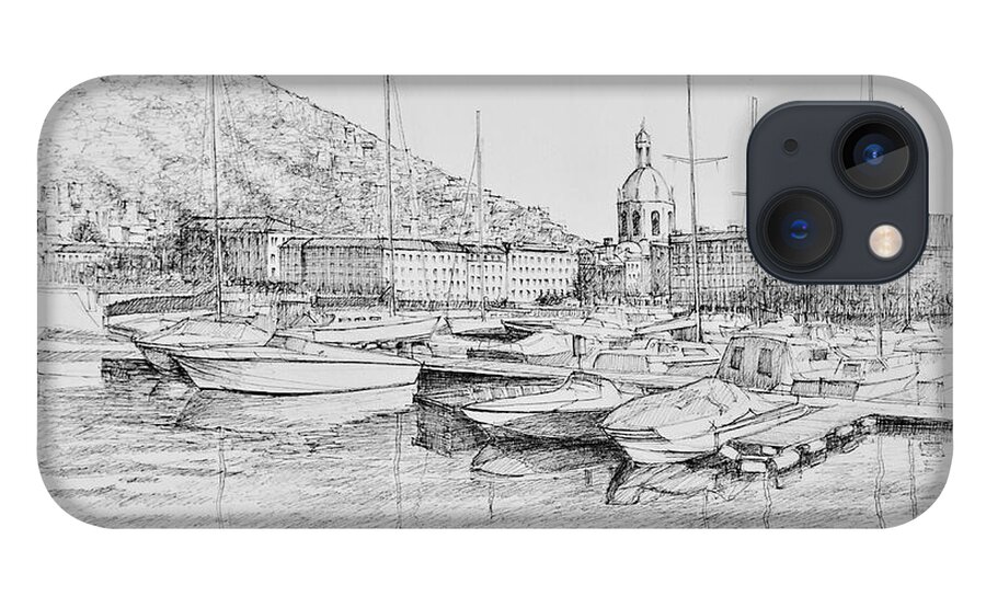 Lake iPhone 13 Case featuring the drawing Como on Lake Como Lombardy Italy by Dai Wynn