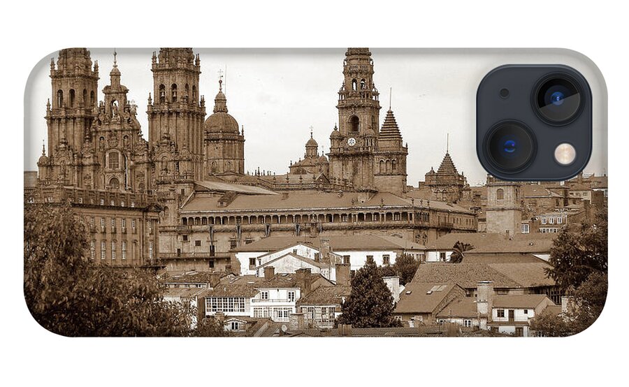 Santiago iPhone 13 Case featuring the photograph Compostela Roofs in Sepia by Nieves Nitta