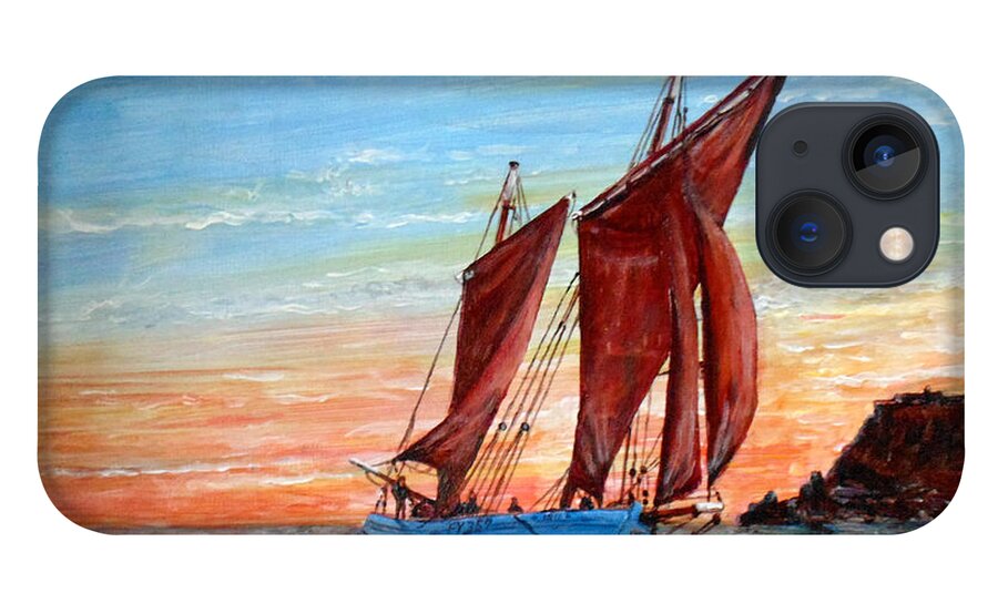 Cornish Lugger iPhone 13 Case featuring the painting Cornish Lugger Iris In Brixham by Mackenzie Moulton