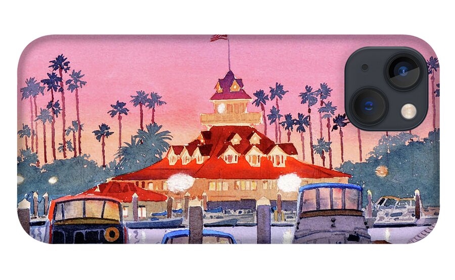 Coronado Boathouse iPhone 13 Case featuring the painting Coronado Boathouse after Sunset by Mary Helmreich