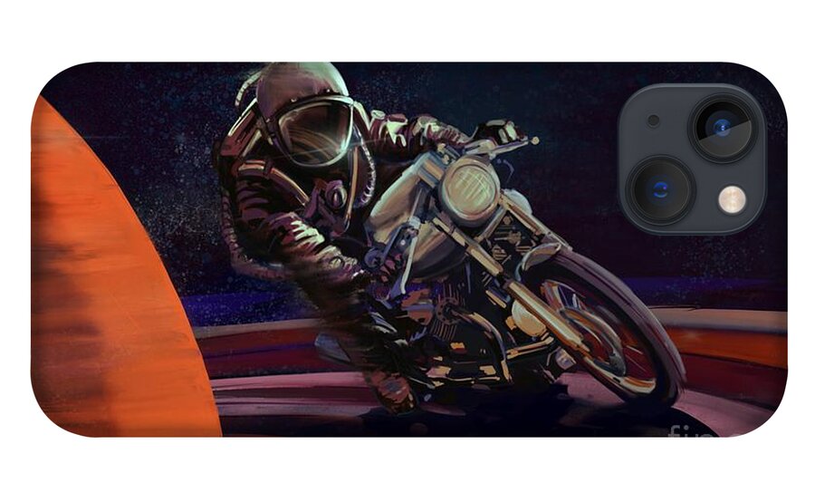 Cafe Racer iPhone 13 Case featuring the painting Cosmic cafe racer by Sassan Filsoof