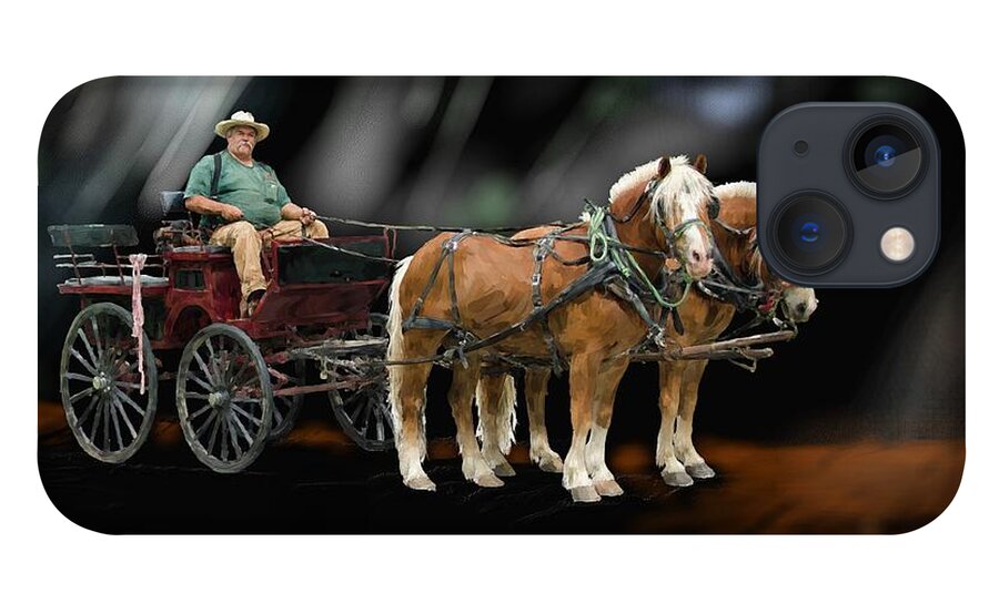 Animal iPhone 13 Case featuring the digital art Country road horse and wagon by Debra Baldwin