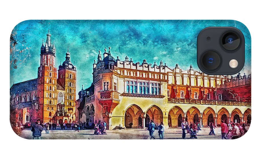 Cracow iPhone 13 Case featuring the painting Cracow Main Square by Justyna Jaszke JBJart