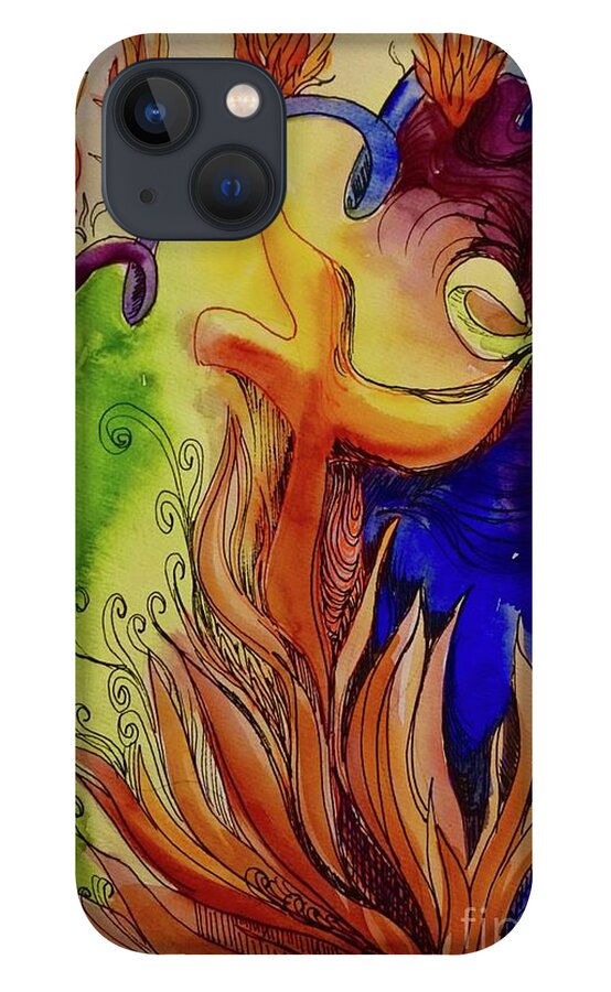Worship Art iPhone 13 Case featuring the painting Cross Ablaze by Genie Morgan
