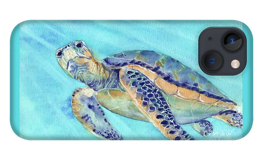 Watercolor Painting Hand Crush Seaturtle Sea Turtle Nemo Endangered Species Water Light Ocean Creature Animal Loggerhead Green Purple Blue Orange Ray Original Woman Owned Military Spouse Milspo Milspouse Small Business Betsy Hackett Artist Watercolorist Mom iPhone 13 Case featuring the painting Crush by Betsy Hackett