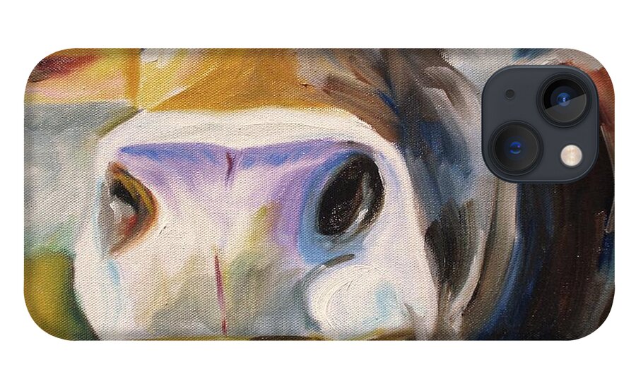 Curious Cow iPhone 13 Case featuring the painting Curious Cow by Donna Tuten