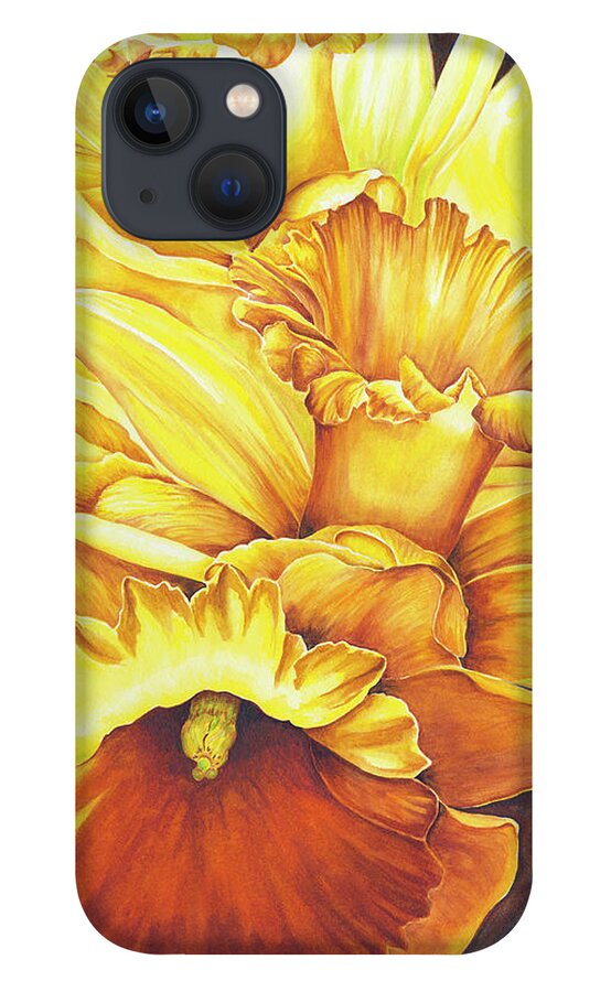 Floral iPhone 13 Case featuring the painting Daffodil Drama by Lori Taylor