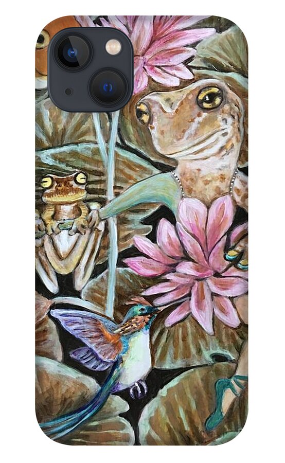 Flowers iPhone 13 Case featuring the painting Dance of the Amphibians by Linda Markwardt