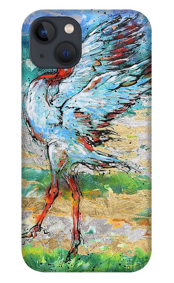 Sarus Cranes In Mating Dance. Birds iPhone 13 Case featuring the painting Dancing Crane 2 by Jyotika Shroff