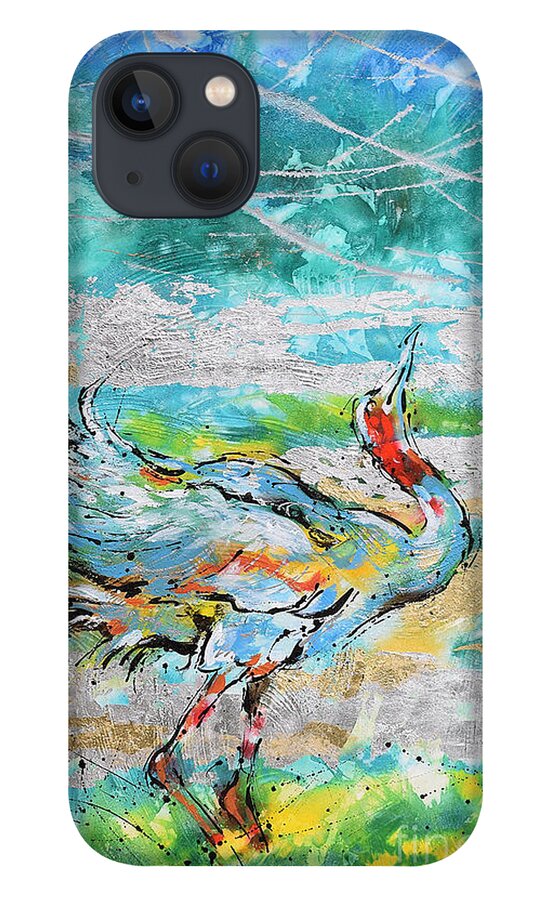 Sarus Cranes In Mating Dance. Birds iPhone 13 Case featuring the painting Dancing Crane 1 by Jyotika Shroff