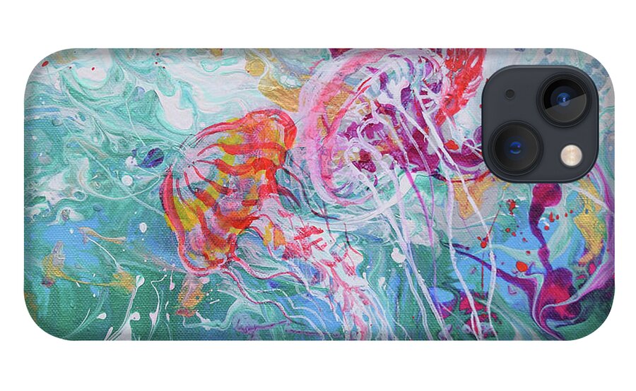Jellyfish iPhone 13 Case featuring the painting Dancing Jellyfish by Jyotika Shroff
