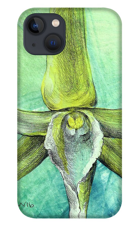 Orchid iPhone 13 Case featuring the mixed media Darwin's Orchid by AnneMarie Welsh