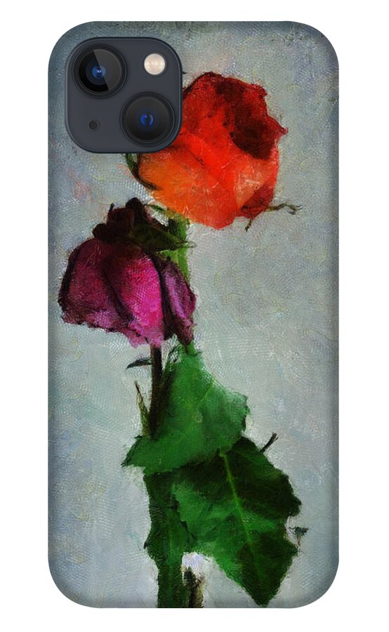 Dead Wilt Wilted Dried Roses Flowers Decay Blooms Bouquet iPhone 13 Case featuring the digital art Dead Roses by Frances Miller