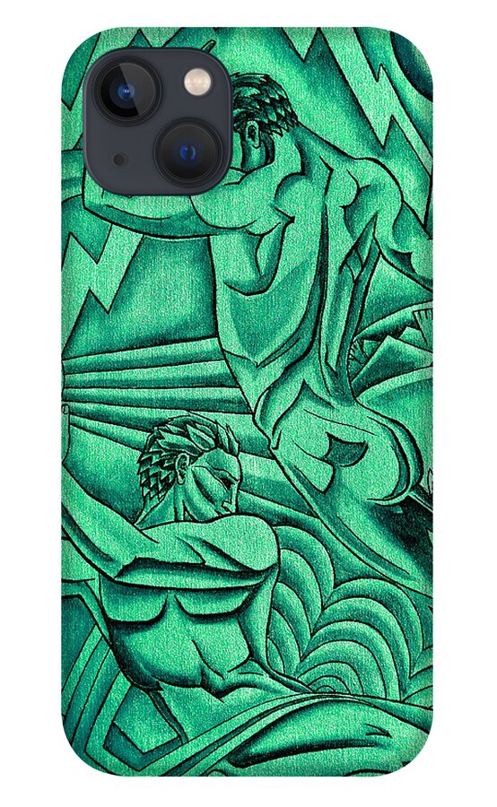 Deco iPhone 13 Case featuring the painting Deco Force Patina by Tony Franza