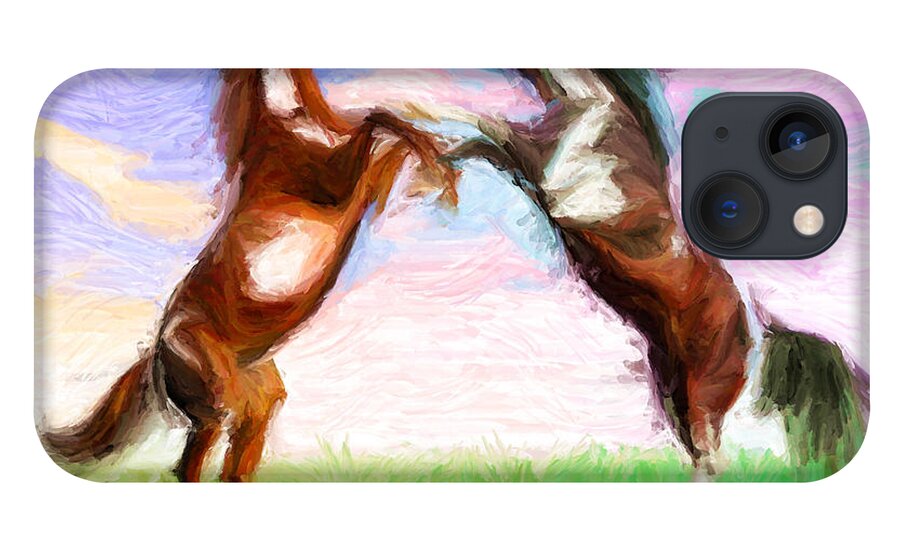 Horse Fight iPhone 13 Case featuring the digital art Dispute by Caito Junqueira