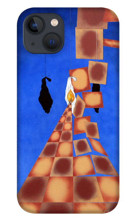 Salvador Dali iPhone 13 Case featuring the painting Disrupted Egg Path On Blue by James Lavott